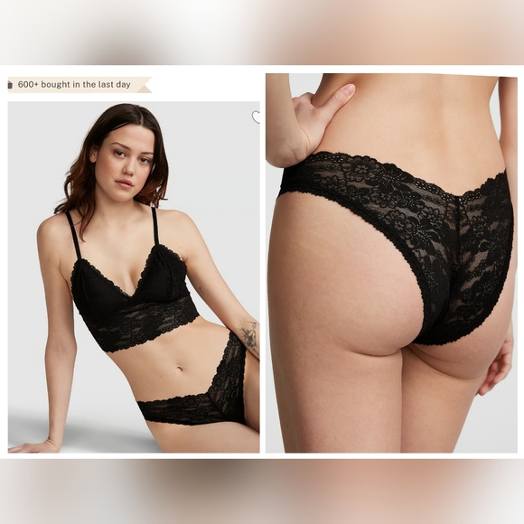 Victoria's Secret Pink Lace V-front Brazilan Panty BLACK XXL - Picture 1 of 9